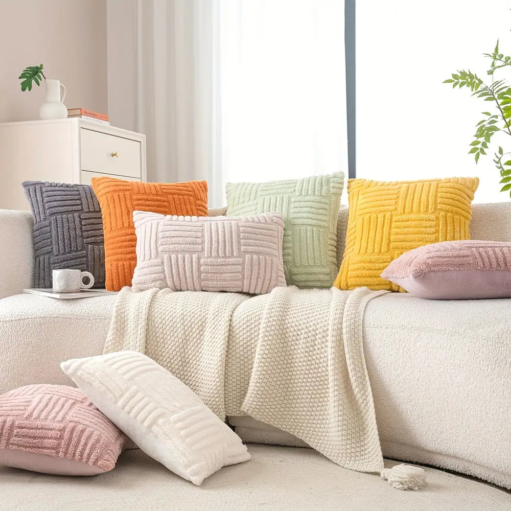 1pc, Boho Home Decorative Throw Pillow Cover, Soft Plush Striped