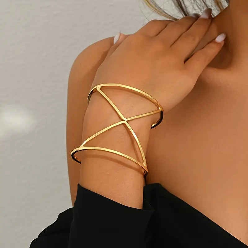 Geometric Hollow Wide Bangle Bracelet – Stylish Jewelry for Party & Daily Wear