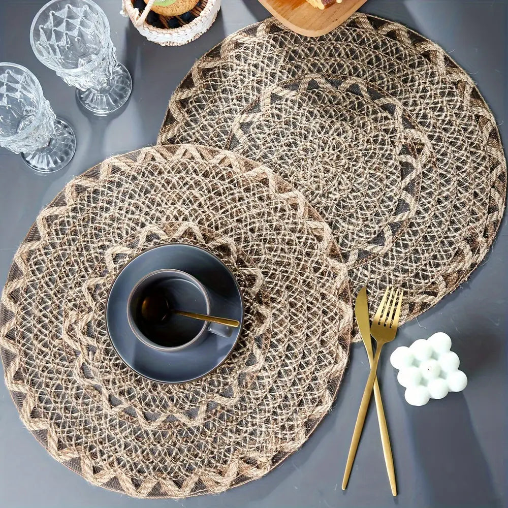 4pcs Set of Bohemian Style Woven Jute Placemats