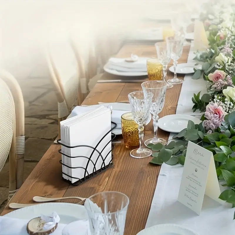 Black Metal Napkin Holder - Heavy Duty Iron Tissue Organizer