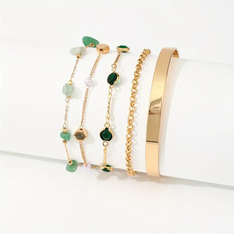 Rhinestone Bracelet Set - Pearl Cuff Bangles Jewelry