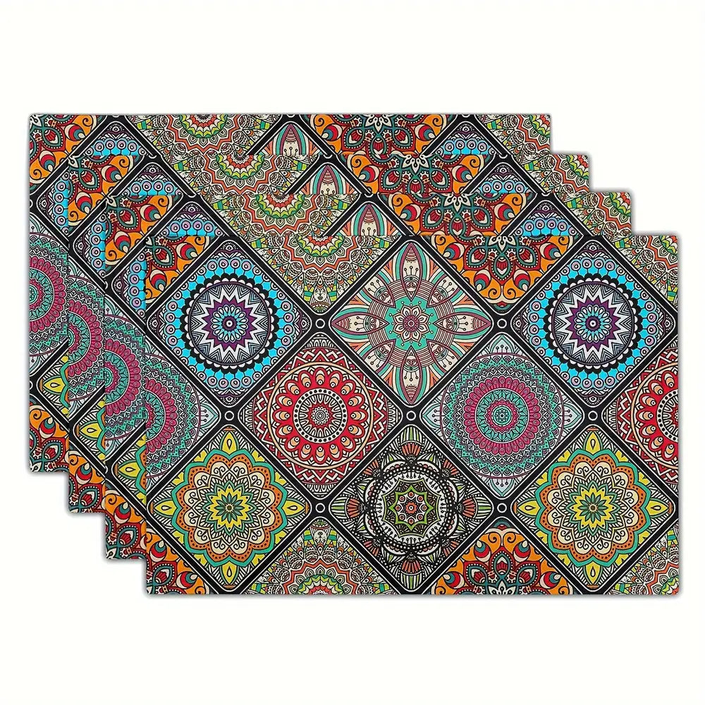 4 stuks Boho Mandala placemats - etnisch traditioneel patroon met geometrische ruiten
