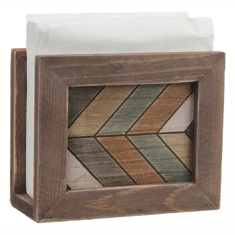 Rustic Wood Napkin Holder - Vintage Rectangular Tissue Box Dispenser