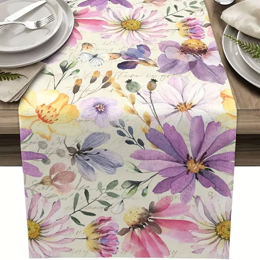 Watercolor Linen Table Runner – Elegant Floral Dining Decor, Various Sizes