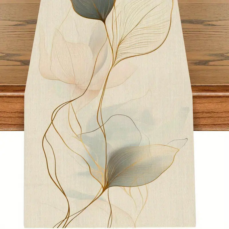 Abstract Floral Table Runner - Pastel Leaf Design, Easy Clean