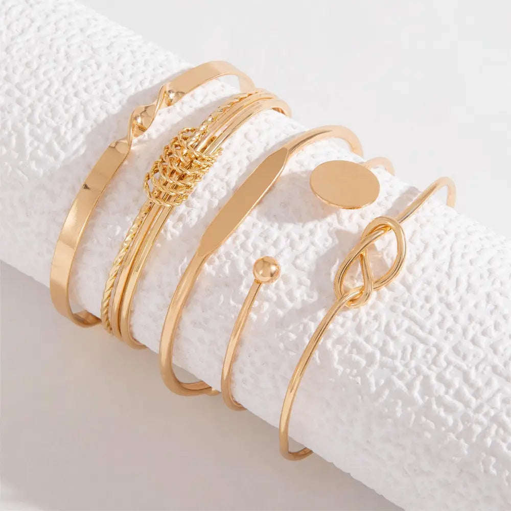 Set van 5 armbanden, minimalistische geometrische ronde glanzende legering armband