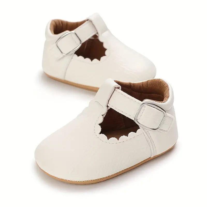 Chaussures en cuir à scratch pour fille | Chaussures plates et souples pour crèche, idéales pour les fêtes et la maison