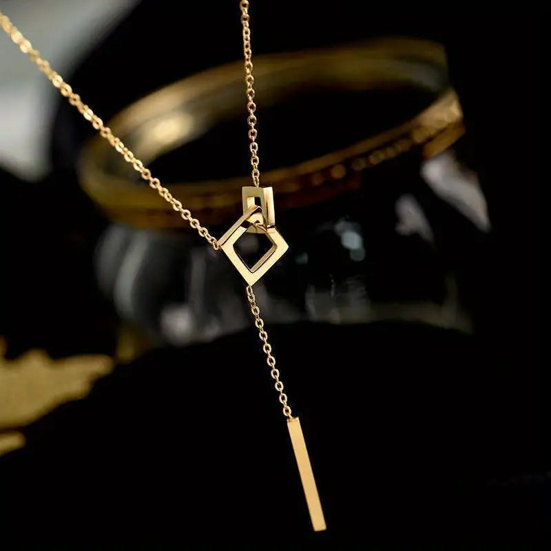 Golden Stainless Steel Y Necklace - Minimalist Women's Pendant