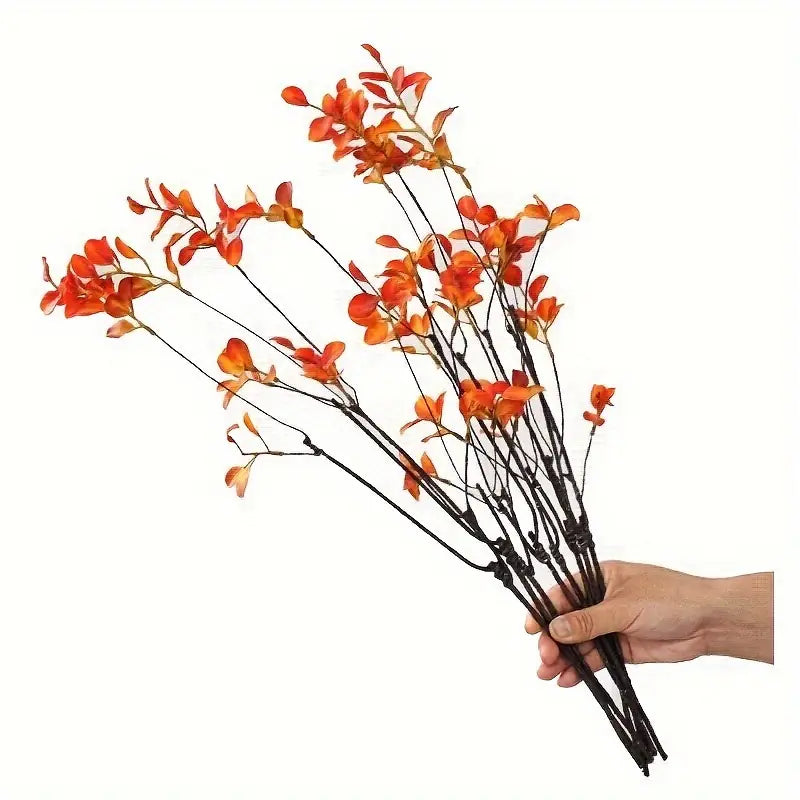 Autumn Leaf Branch Decor - Red Artificial Fall Foliage (3pcs)