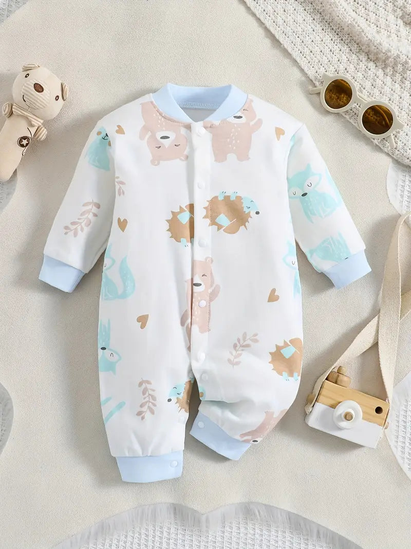 Barboteuse tricotée à imprimé ours | Tenue bébé en coton doux à manches longues