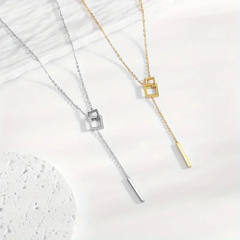 Golden Stainless Steel Y Necklace - Minimalist Women's Pendant