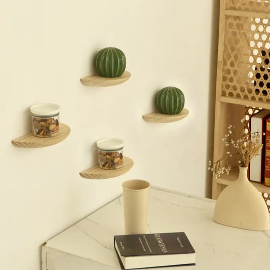 Lot de 2 étagères murales flottantes en bois rustique – Supports de rangement suspendus en demi-cercle
