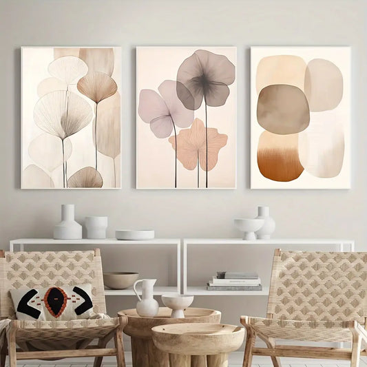 3pcs Minimalist Floral Wall Art Set - Abstract Boho & Modern Decor