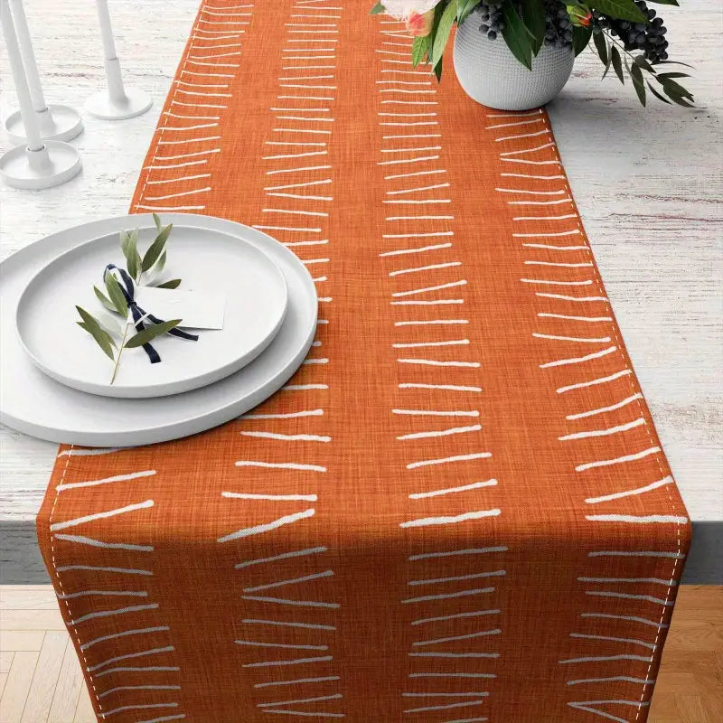 Burnt Orange Mudcloth Table Runner – Rustic Boho Decor for Dining or Kitchen