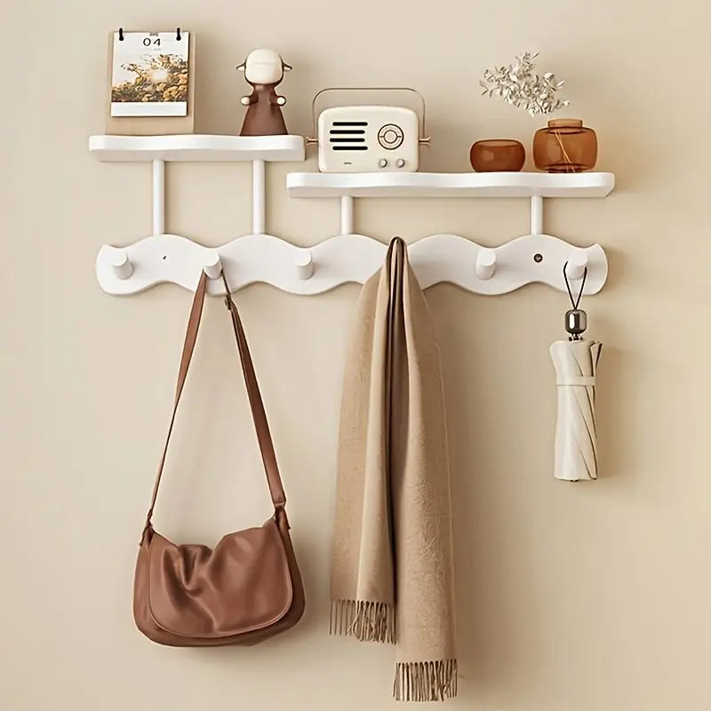 Bamboo Over-Door Coat Rack - Wall Mount Shelf Organizer