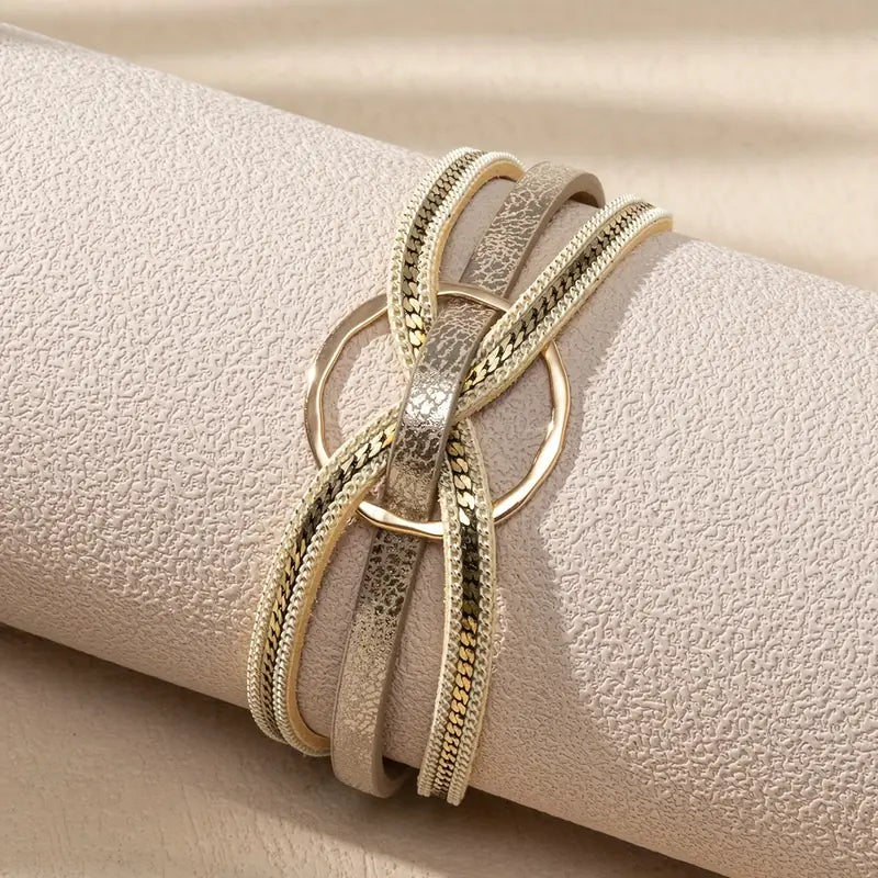 Leather Bangle Bracelet Women Magnetic Cuff Circle