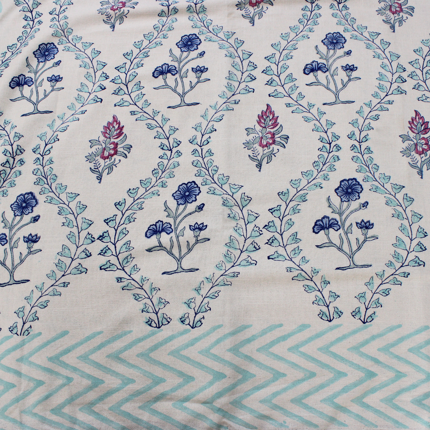 Bedsheet | Handblock Lotus Garden Indigo & Blush | 3 Pc Set