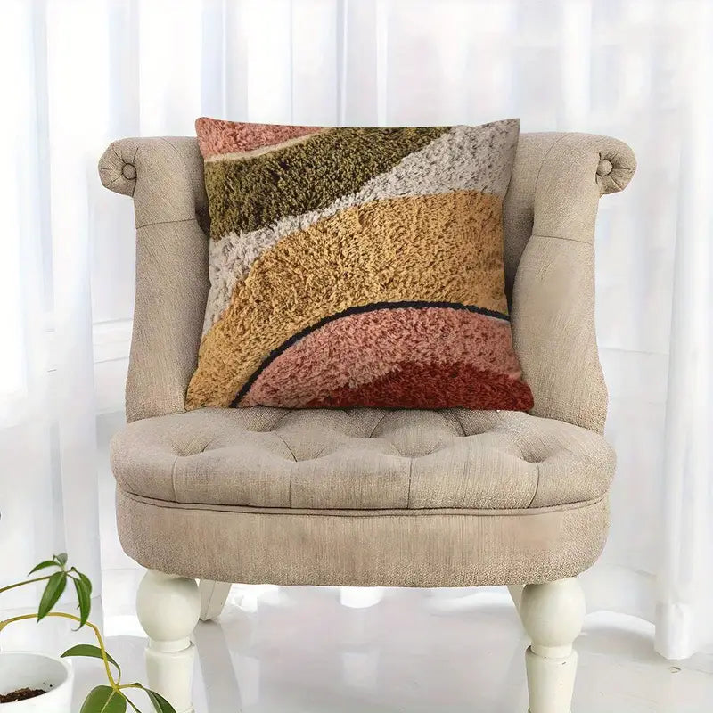 Earthy Abstract Chenille Pillow Cover - Soft Plush Decorative Cushion