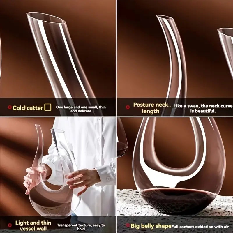 Elegant Crystal Glass Wine Decanter - U-Shaped Harp Design