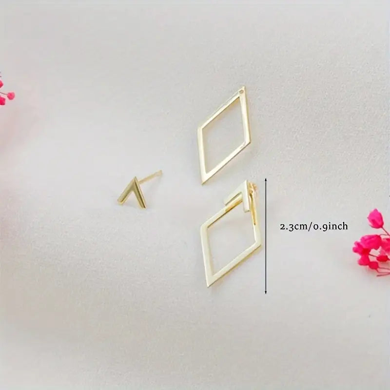 Boho Elegant Geometric Cutout Stud Earrings, 14K Golden Plated for Daily Wear