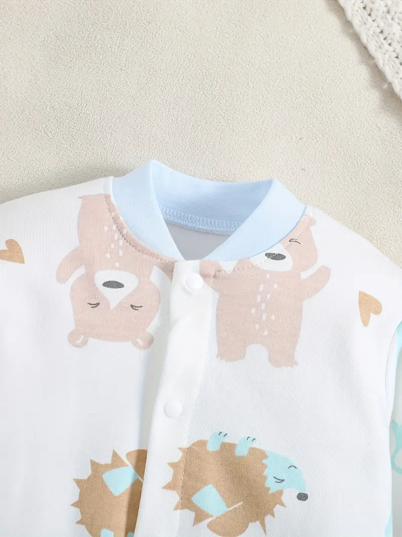Barboteuse tricotée à imprimé ours | Tenue bébé en coton doux à manches longues