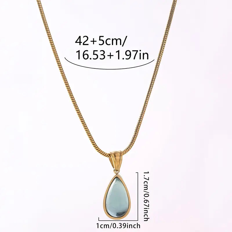 18K Gold Water Drop Necklace - Vintage Pendant Jewelry
