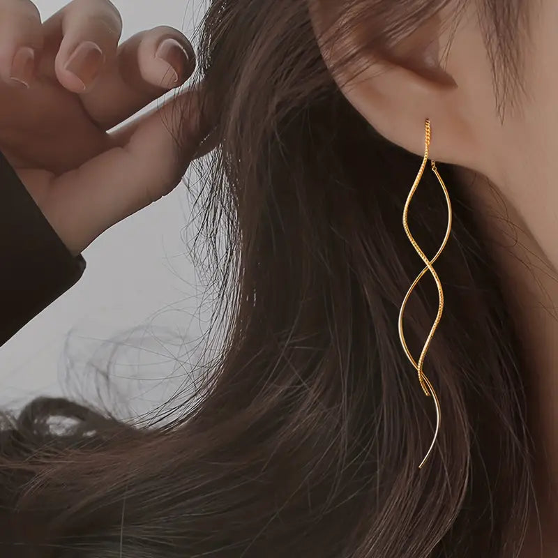 Long Tassel Earrings Wavy Front Back Dangle Jewelry