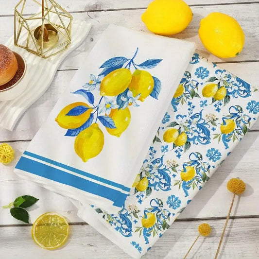 2-Pack Soft Kitchen Towels, Watercolor Lemon Pattern