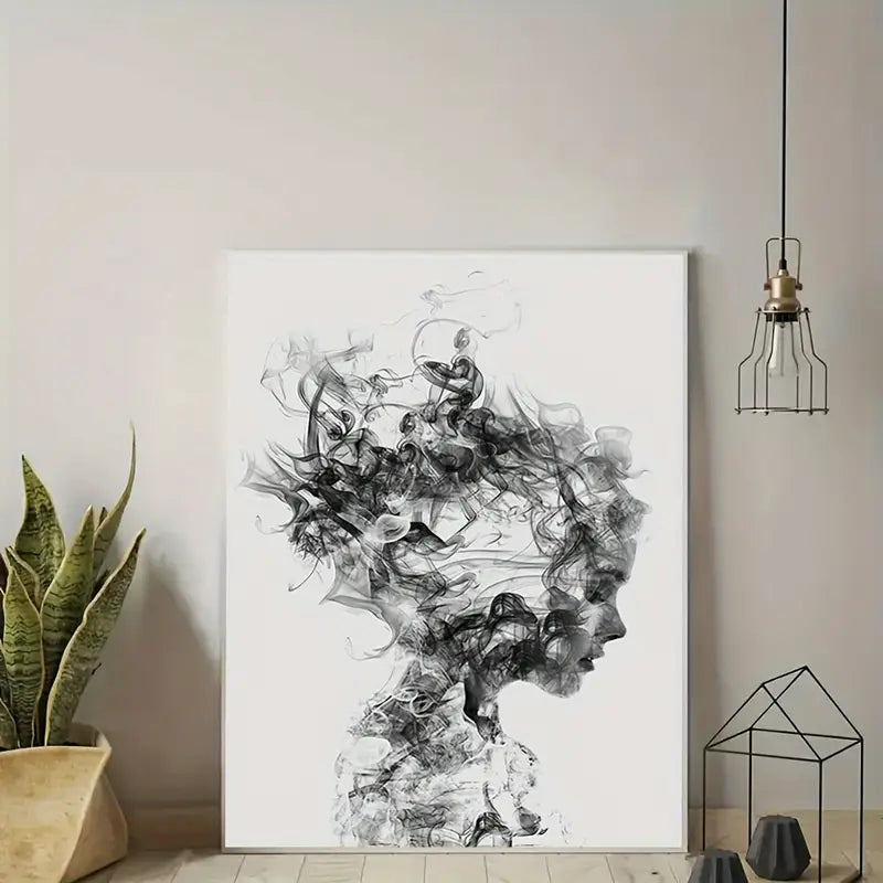 1 stuk canvasposter met abstracte figuren (49,7 x 70 cm) – moderne inktkunst voor woonkamer en studeerkamer