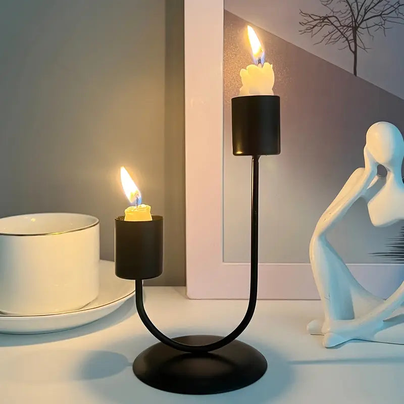 Bougeoir double noir mat pour dîners romantiques aux chandelles