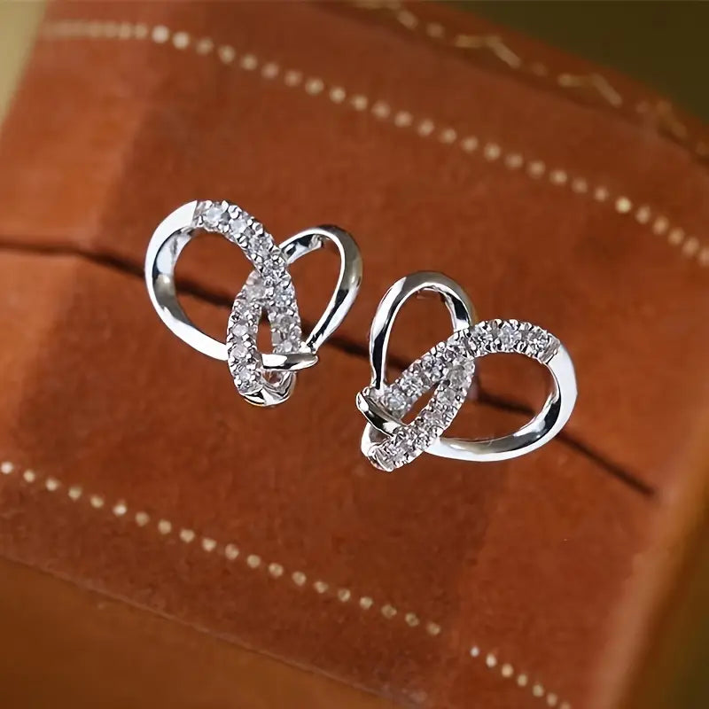 Heart Stud Earrings CZ Copper - Valentine's Jewelry