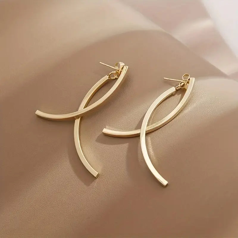 18K Gold Hoop Earrings: Long Minimalist Dangle