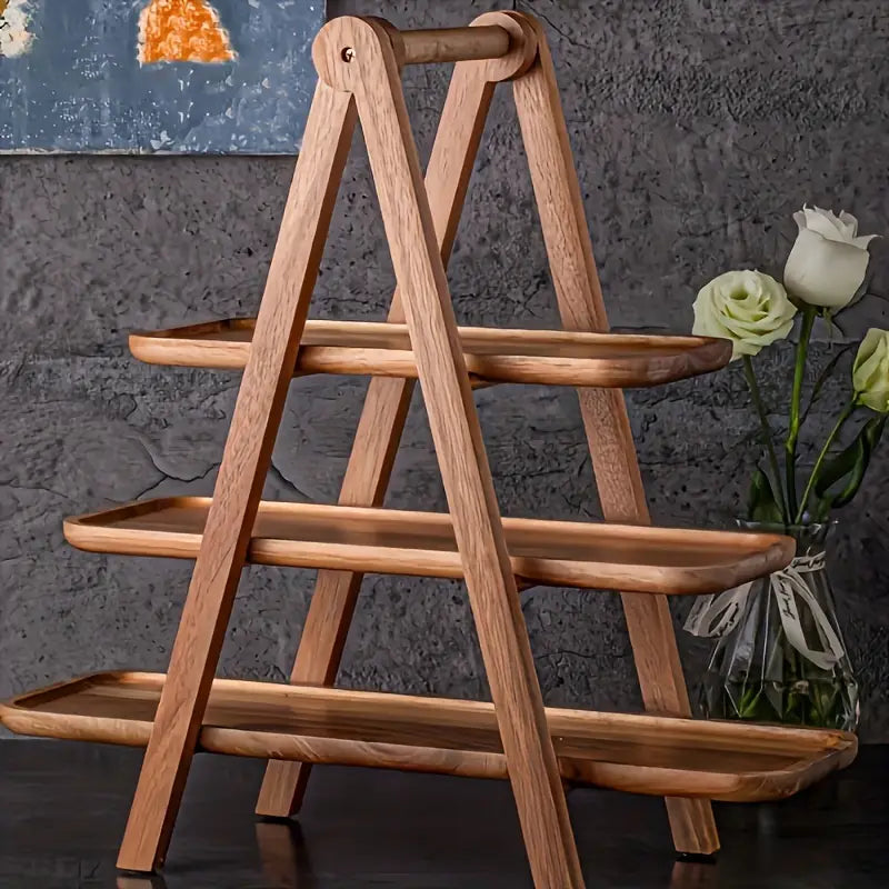 3-Tier Wooden Cake Stand - Versatile Fruit, Cupcake & Bread Display