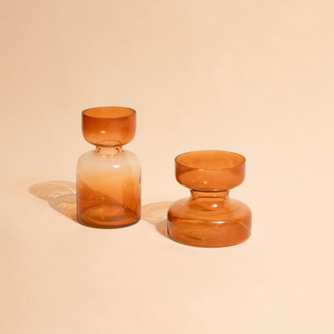 Handblown Tinted Glass Vase - Haze Brown, Largemouth, Two Sizes