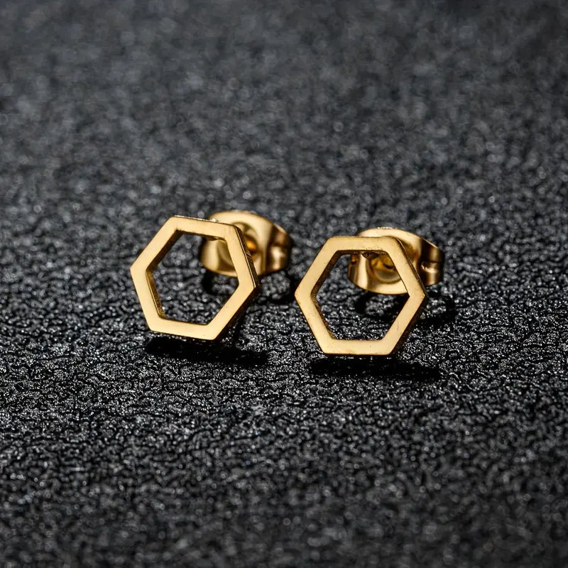 Minimalist Hexagon Stud Earrings – Stainless Steel Geometric Fashion Jewelry (1 Pair)