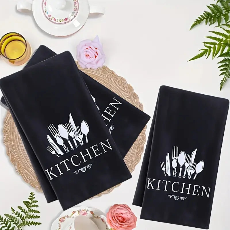 2pcs Soft & Absorbent Microfiber Kitchen Towels - Spoon & Fork Design