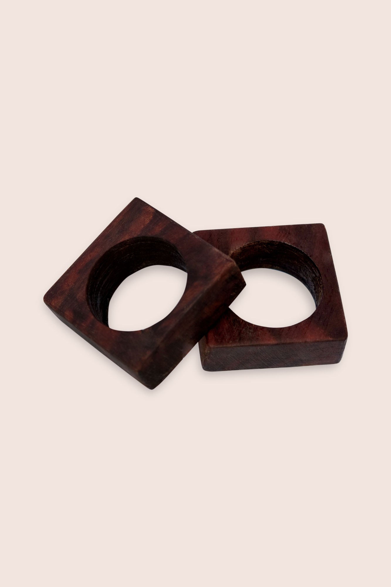 Natural Wood Square Napkin Ring - Set of 2