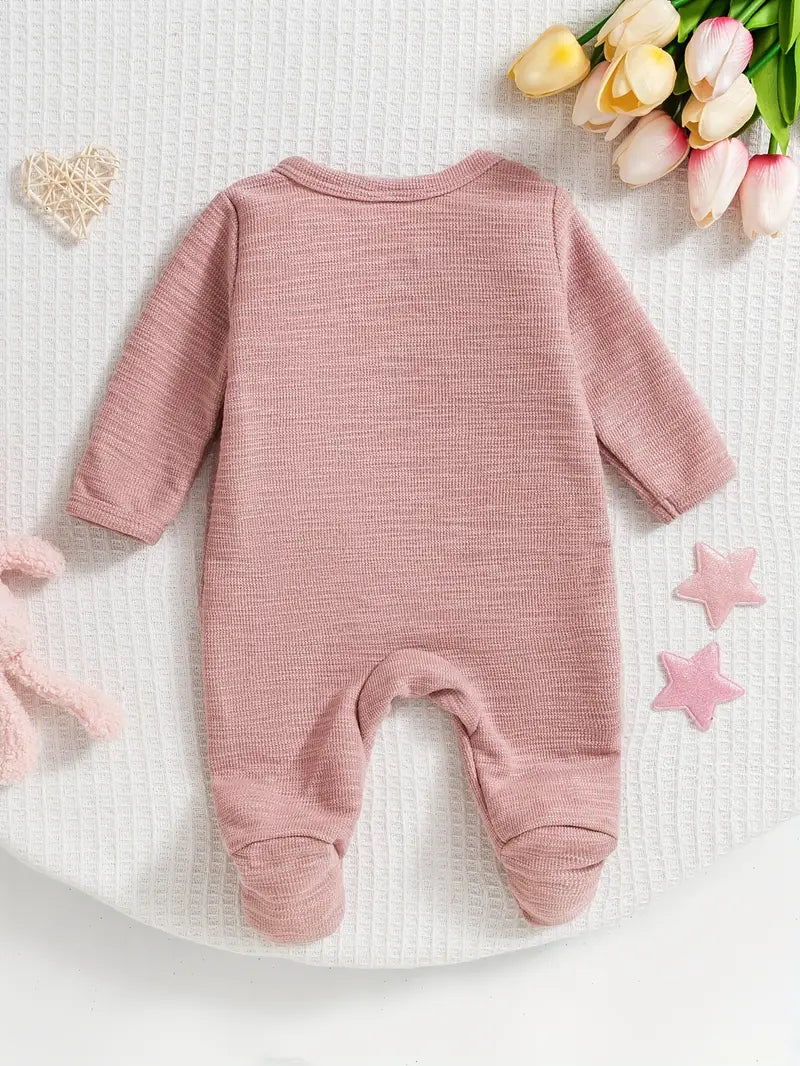 Grenouillère bébé fille à motif cœur | Body en tricot à manches longues – Lavable en machine