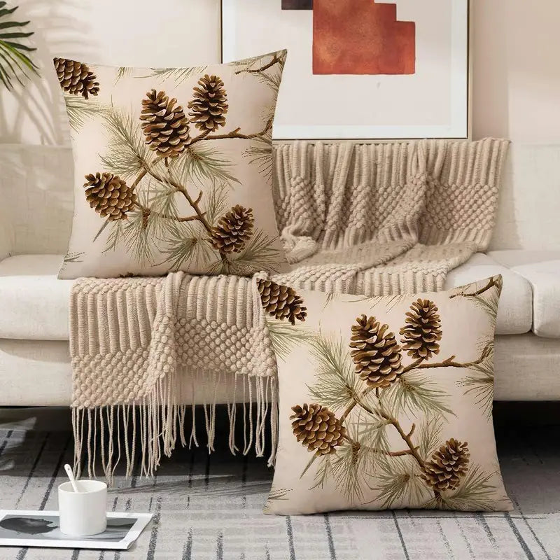 Pine Cone Throw Pillow Covers - Modern Sofa Decor Polyester, Washable