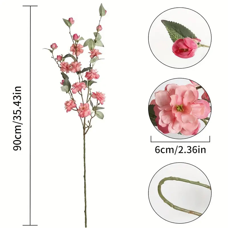 Lot de 3 élégantes branches de camélia en soie – 89 cm de long – Décoration de mariage et d'intérieur