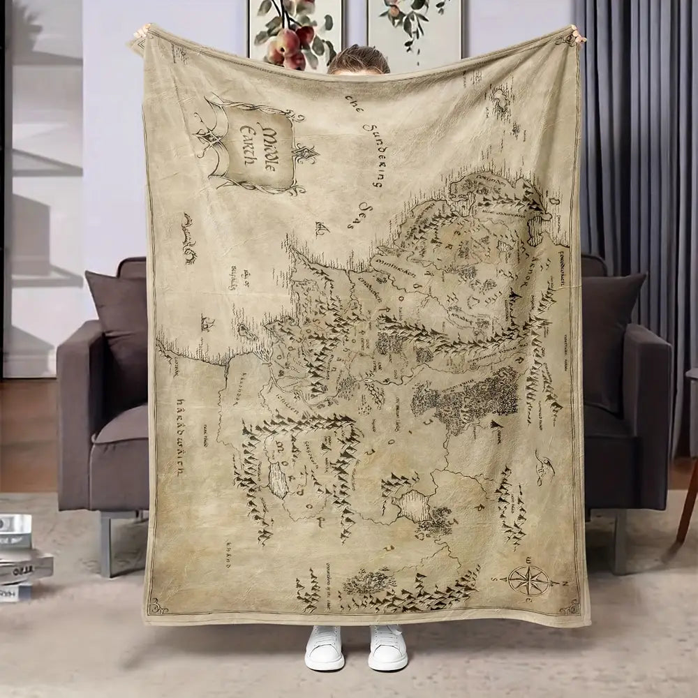 Lord of the Rings Inspired Map Throw Blanket - Soft Flannel, All-Season