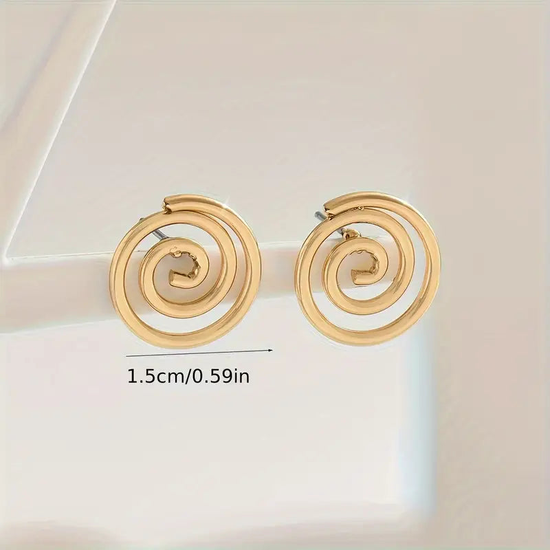 Chic Spiral Geometric Stud Earrings – Stainless Steel Posts Minimalist Everyday Jewelry