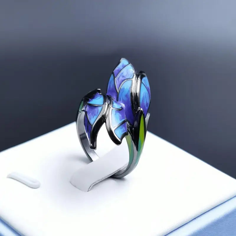 Boho Flower Ring - CZ Enamel Copper - Women's Jewelry