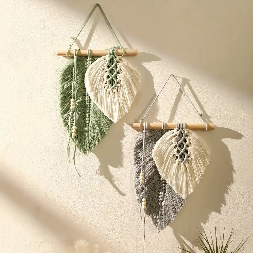 1/2pcs Bohemian Wall Hanging Leaf Wall Decor Handmade Tassel Woven Wall Art