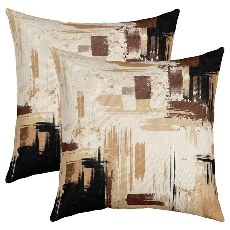 Lot de 2 housses de coussin décoratives en lin à motif abstrait, lavables en machine