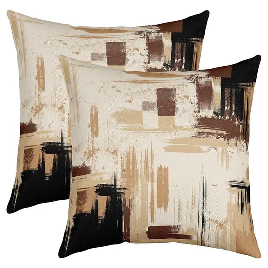 Lot de 2 housses de coussin décoratives en lin à motif abstrait, lavables en machine