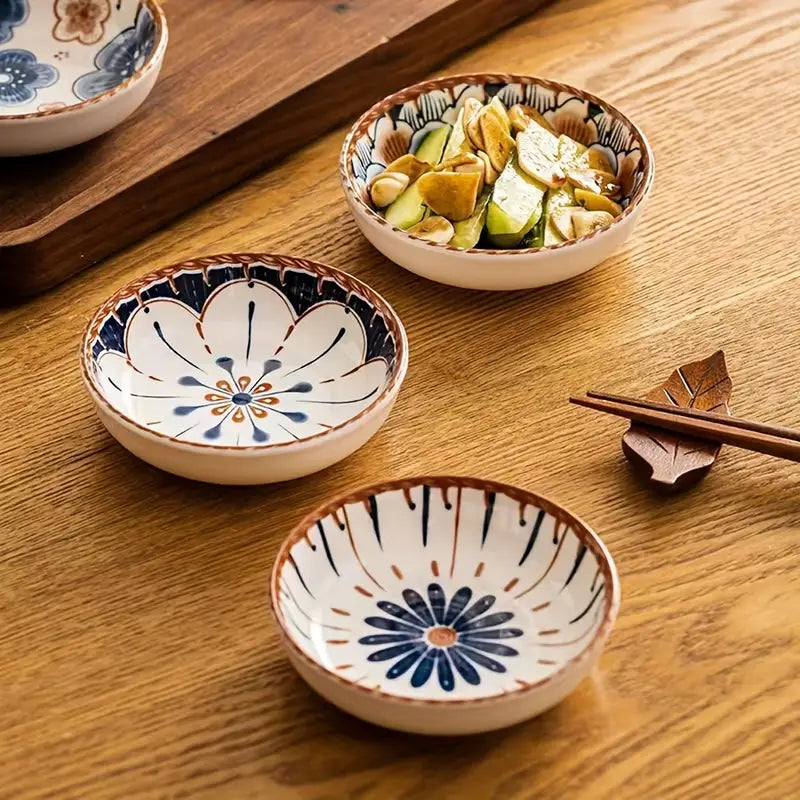 6PC Bohemian Ceramic Dipping Dishes – Round Decorative Sauce Plates