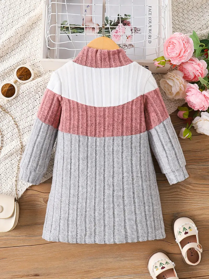 Robe à col roulé et blocs de couleurs pour fille | Tenue décontractée confortable et extensible à manches longues