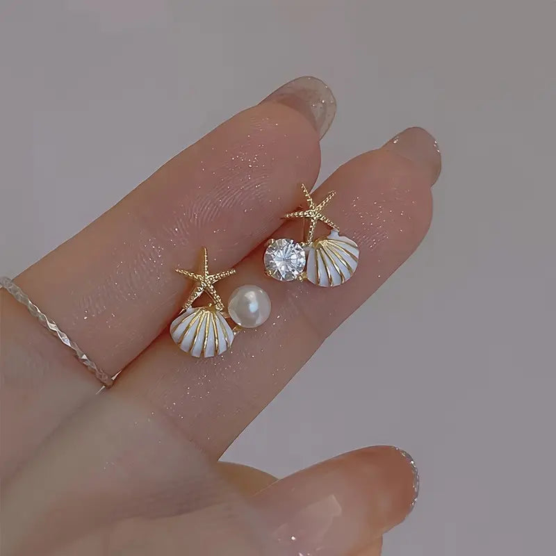 Shell Stud Earrings - Vintage Nautical Jewelry