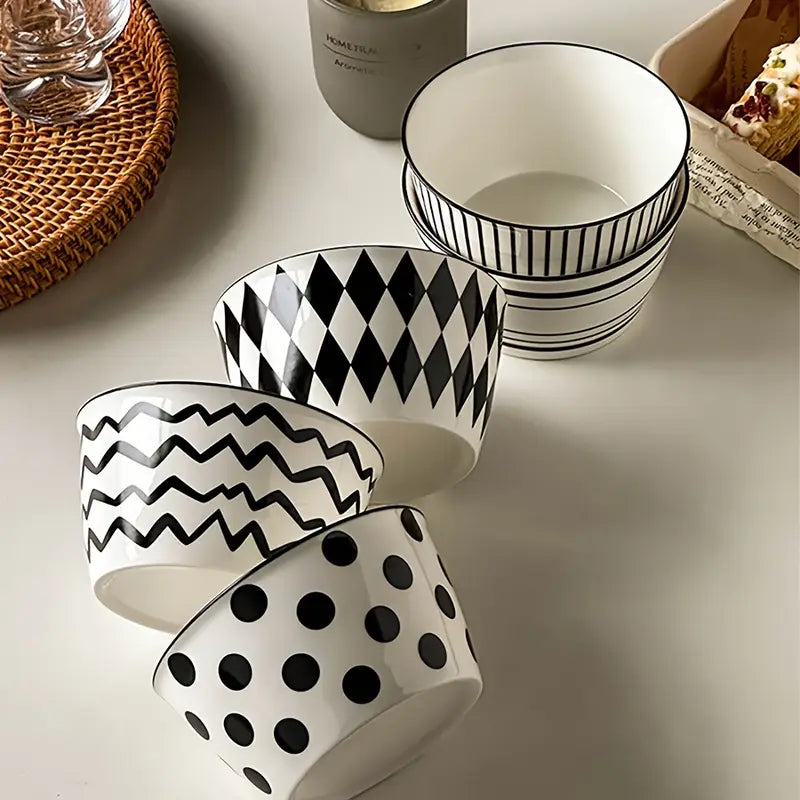 Black Ceramic Bowl Set - Modern Salad Rice Cereal Bowls (5pcs)